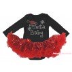 Christmas Black Long Sleeve Bodysuit Bling Red Sequins Pettiskirt & Sparkle Rhinestone Santa Baby Print JS4870